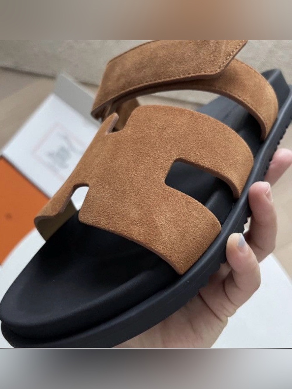 Hermes women Suede Slide Sandals in Tan - Casual Comfort US size 4